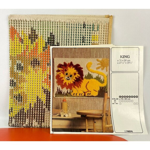 Vintage 70s latch hook canvas, Phildar Canada #47039, "King" Lion pattern - Picture 1 of 7